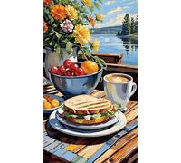 5D Diamond Art Painting,Fruit Flower Lake Diamond Painting Kits for Adults,DIY Square Full Drill Canvas Embroidery Cross Stitch,Diamond Arts Crafts Painting Pictures for Home Wall Decor 20x50cm
