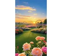 5D Diamond Art Painting,Garden Sunset Rose Diamond Painting Kits for Adults,DIY Round Full Drill Canvas Embroidery Cross Stitch,Diamond Arts Crafts Painting Pictures for Home Wall Decor 40x90cm