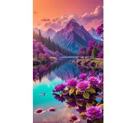5D Diamond Art Painting,Hill Flowers Lake Diamond Painting Kits for Adults,DIY Square Full Drill Canvas Embroidery Cross Stitch,Diamond Arts Crafts Painting Pictures for Home Wall Decor 30x70cm