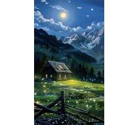 5D Diamond Art Painting,House Field Moon Diamond Painting Kits for Adults,DIY Square Full Drill Canvas Embroidery Cross Stitch,Diamond Arts Crafts Painting Pictures for Home Wall Decor 20x50cm