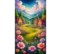 5D Diamond Art Painting,House Flower Cloud Diamond Painting Kits for Adults,DIY Round Full Drill Canvas Embroidery Cross Stitch,Diamond Arts Crafts Painting Pictures for Home Wall Decor 20x50cm