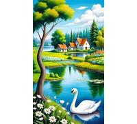 5D Diamond Art Painting,House Lake Plant Diamond Painting Kits for Adults,DIY Square Full Drill Canvas Embroidery Cross Stitch,Diamond Arts Crafts Painting Pictures for Home Wall Decor 100x210cm