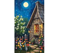 5D Diamond Art Painting,House Moon Flower Diamond Painting Kits for Adults,DIY Round Full Drill Canvas Embroidery Cross Stitch,Diamond Arts Crafts Painting Pictures for Home Wall Decor 40x90cm