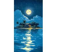 5D Diamond Art Painting,Island House Moon Diamond Painting Kits for Adults,DIY Square Full Drill Canvas Embroidery Cross Stitch,Diamond Arts Crafts Painting Pictures for Home Wall Decor 40x90cm