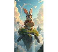 5D Diamond Art Painting,Island Rabbit Cloud Diamond Painting Kits for Adults,DIY Round Full Drill Canvas Embroidery Cross Stitch,Diamond Arts Crafts Painting Pictures for Home Wall Decor 90x190cm