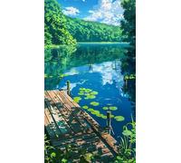 5D Diamond Art Painting,Lake Bridge Plant Diamond Painting Kits for Adults,DIY Round Full Drill Canvas Embroidery Cross Stitch,Diamond Arts Crafts Painting Pictures for Home Wall Decor 80x170cm