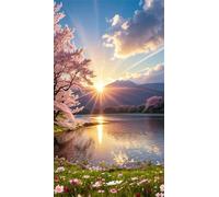 5D Diamond Art Painting,Lake Sunset Field Diamond Painting Kits for Adults,DIY Round Full Drill Canvas Embroidery Cross Stitch,Diamond Arts Crafts Painting Pictures for Home Wall Decor 90x190cm