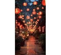 5D Diamond Art Painting,Lantern Night Street Diamond Painting Kits for Adults,DIY Square Full Drill Canvas Embroidery Cross Stitch,Diamond Arts Crafts Painting Pictures for Home Wall Decor 100x210cm
