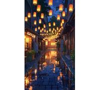 5D Diamond Art Painting,Lantern Street Scene Diamond Painting Kits for Adults,DIY Round Full Drill Canvas Embroidery Cross Stitch,Diamond Arts Crafts Painting Pictures for Home Wall Decor 30x70cm