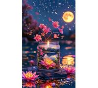 5D Diamond Art Painting,Lotus Moon Night Diamond Painting Kits for Adults,DIY Square Full Drill Canvas Embroidery Cross Stitch,Diamond Arts Crafts Painting Pictures for Home Wall Decor 60x130cm