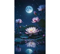 5D Diamond Art Painting,Lotus Night Moon Diamond Painting Kits for Adults,DIY Square Full Drill Canvas Embroidery Cross Stitch,Diamond Arts Crafts Painting Pictures for Home Wall Decor 60x130cm