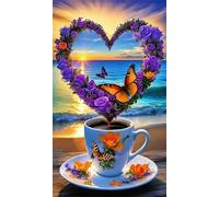 5D Diamond Art Painting,Love Butterfly Beach Diamond Painting Kits for Adults,DIY Round Full Drill Canvas Embroidery Cross Stitch,Diamond Arts Crafts Painting Pictures for Home Wall Decor 60x130cm