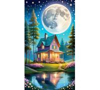 5D Diamond Art Painting,Moon Attic River Diamond Painting Kits for Adults,DIY Round Full Drill Canvas Embroidery Cross Stitch,Diamond Arts Crafts Painting Pictures for Home Wall Decor 100x210cm
