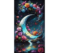 5D Diamond Art Painting,Moon Flower Sea Diamond Painting Kits for Adults,DIY Square Full Drill Canvas Embroidery Cross Stitch,Diamond Arts Crafts Painting Pictures for Home Wall Decor 70x150cm