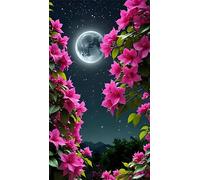 5D Diamond Art Painting,Moon Pink Flowers Diamond Painting Kits for Adults,DIY Square Full Drill Canvas Embroidery Cross Stitch,Diamond Arts Crafts Painting Pictures for Home Wall Decor 80x170cm