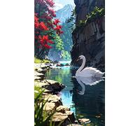 5D Diamond Art Painting,Mountains Swan Lake Diamond Painting Kits for Adults,DIY Round Full Drill Canvas Embroidery Cross Stitch,Diamond Arts Crafts Painting Pictures for Home Wall Decor 30x70cm