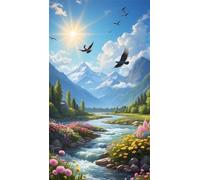 5D Diamond Art Painting,Nature River Seagull Diamond Painting Kits for Adults,DIY Square Full Drill Canvas Embroidery Cross Stitch,Diamond Arts Crafts Painting Pictures for Home Wall Decor 50x110cm