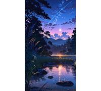 5D Diamond Art Painting,Night Lake Plants Diamond Painting Kits for Adults,DIY Square Full Drill Canvas Embroidery Cross Stitch,Diamond Arts Crafts Painting Pictures for Home Wall Decor 30x70cm
