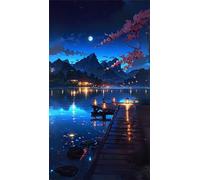 5D Diamond Art Painting,Night View Lake Diamond Painting Kits for Adults,DIY Square Full Drill Canvas Embroidery Cross Stitch,Diamond Arts Crafts Painting Pictures for Home Wall Decor 70x150cm