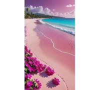 5D Diamond Art Painting,Pink Beach Flowers Diamond Painting Kits for Adults,DIY Round Full Drill Canvas Embroidery Cross Stitch,Diamond Arts Crafts Painting Pictures for Home Wall Decor 90x190cm