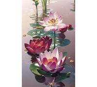 5D Diamond Art Painting,Red Lotus Pond Diamond Painting Kits for Adults,DIY Square Full Drill Canvas Embroidery Cross Stitch,Diamond Arts Crafts Painting Pictures for Home Wall Decor 100x210cm