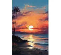 5D Diamond Art Painting,Sunset Sea Beach Diamond Painting Kits for Adults,DIY Round Full Drill Canvas Embroidery Cross Stitch,Diamond Arts Crafts Painting Pictures for Home Wall Decor 90x190cm