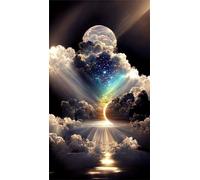 5D Diamond Art Painting,White Cloud Moon Diamond Painting Kits for Adults,DIY Square Full Drill Canvas Embroidery Cross Stitch,Diamond Arts Crafts Painting Pictures for Home Wall Decor 100x210cm
