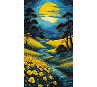 5D Diamond Art Painting,Yellow Flower Moon Diamond Painting Kits for Adults,DIY Square Full Drill Canvas Embroidery Cross Stitch,Diamond Arts Crafts Painting Pictures for Home Wall Decor 40x90cm