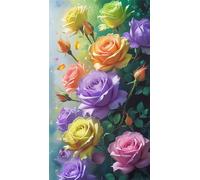 5D Diamond Art Painting,Yellow Purple Rose Diamond Painting Kits for Adults,DIY Round Full Drill Canvas Embroidery Cross Stitch,Diamond Arts Crafts Painting Pictures for Home Wall Decor 20x50cm