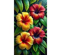 5D Diamond Art Painting,Yellow Red Flower Diamond Painting Kits for Adults,DIY Square Full Drill Canvas Embroidery Cross Stitch,Diamond Arts Crafts Painting Pictures for Home Wall Decor 20x50cm