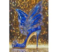 5D Diamond Painting Adulti, Farfalla Blu Pittura Diamante Scarpe Di Cristallo Diamond Painting Kit Completo, DIY Quadri con Perline Diamantini Crystal Art per Decorazione Della Parete 30x40cm G-124