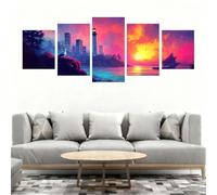 5D Diamond Painting Città 5 Pezzi Mare Diamond Painting Kit Completo, DIY Puzzle Pittura Diamante Strass Ricamo a Punto Croce Paint by Numbers Diamantini Crystal Art per Decorazioni Casa 50x30cm B0-68