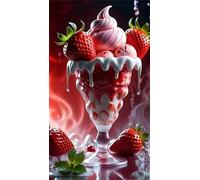 5D Diamond Painting Gelato alla fragola,Pittura Diamante DIY per Adulti,Square Drill diamond painting Kit Completo Strass Ricamo a Punto Croce Arts Craft per Casa Pareti Decorazione 70x150 cm