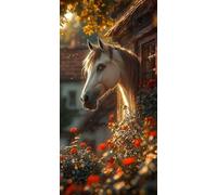 5D Diamond Painting Grandi Dimensioni per Adulti e Bambini, Diamond Painting Fiori e piante Cavallo, Pittura Diamante con Strass Luminosi, Mosaico Ricamo Arte Decorazione Parete Casa 70x140cm R-208