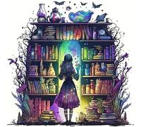 5D Diamond Painting Kit bambina e libro magico,Set di pittura con diamanti per pianta da libreria,Pittura a Diamante con Strass per Adulti e Bambini,Decorazioni Fai da Te per Pareti e Casa(30x40cm)