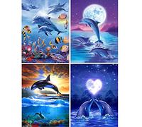 5D Diamond Painting Kit Completo, 4 Pezzi Diamond Painting 5D Pittura Diamante, Pittura con Numeri Diamante, Dipinti Decorazioni per Pareti Domestiche,Passatempo per Adulti Bambini, Delfino (30x40cm)