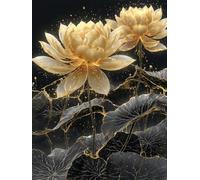 5D Diamond Painting Kit Completo Adulti, Fantasia loto dorato, E, 40 * 50cm Quadri con Perline Fai Da Te Personalizzato Set Disegno Diamanti Cristal Ricamo Principianti per Decorazione