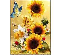 5D Diamond Painting Kit Completo, Farfalla Girasole Pittura Diamante Round Quadri con Perline Painting Diamond Art, Diamanti Painting Kit Pittura per Decorazione Pareti Domestiche 50x70cm W-12595