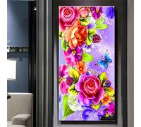 5D Diamond Painting Kit Completo,Farfalla Rosa Fiori Kit di Pittura Diamante Fai Da Te,Mosaico con Numeri Art Crystal Ricamo Arte Diamante Pittura per Bambini Adulti Decorazione Parete di Casa 40x80cm