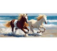 5D Diamond Painting Kit Completo Gatto, spiaggia cavallo Pittura Diamante, Diamond Painting Bambini Adulti, Diamante Mosaico Strass Ricamo a Punto Croce Painting Decorazione per Casa 30x70cm S-251
