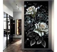 5D Diamond Painting Kit Completo,Rose bianche nere Kit Pittura Diamante per Adulti,DIY Quadrato Diamond Painting Grandi Ricamo a Punto Croce Pittura di Diamanti per Casa Pareti Decor 60x120cm
