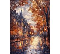 5D Diamond Painting Kit, Diamond Painting Autunno Pittura Diamante Città Diamantini Crystal Art, DIY Strass Ricamo a Punto Croce Artigianale Adulti per Decorazioni Casa Parete 20x30 cm -wyl2506S2