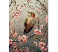 5D Diamond Painting Kit, Diamond Painting Colibrì Pittura Diamante Fiori di Ciliegio Diamantini Crystal Art, DIY Strass Ricamo a Punto Croce Artigianale Adulti per Decorazioni Casa 60x80cm -wyl2506O4