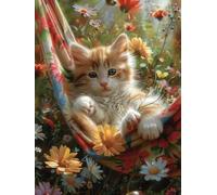 5D Diamond Painting Kit, Diamond Painting Gatto Pittura Diamante Fiori Diamantini Crystal Art, DIY Strass Ricamo a Punto Croce Artigianale Adulti per Decorazioni Casa Parete 30x40 cm -wyl2506P4