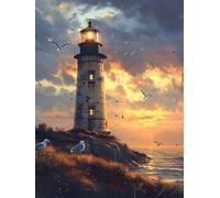 5D Diamond Painting Kit, Diamond Painting Tramonto Pittura Diamante Faro Diamantini Crystal Art, DIY Strass Ricamo a Punto Croce Artigianale Adulti per Decorazioni Casa Parete 80x110 cm -wyl2506WL
