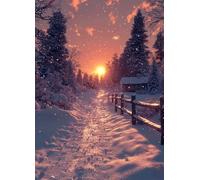 5D Diamond Painting kit, Inverno Pittura Diamante Tramonto Diamond Painting Adulti Fai da Te Mosaico Strass Croce Ricamo a Punto per Adults, Decorazioni Parete, Regalo Donna 90X120Cm -bby2507LN