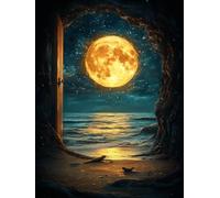 5D Diamond Painting Kit Luna Diamond Painting Grandi Dimensioni Spiaggia, 5D Kit Pittura Adulti Quadri Con Perline, DIY Full Drill Quadrato Diamantiny Punto Croce Decorazione Parete 60x90cm B-0L17P4