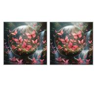 5D Diamond Painting Kit Set di 2 Pezzi, Cascata Farfalla, DIY Diamand Art Kits, DIY Round Diamant Arte, Mosaico Ricamo a Painting, Applicabile Decorazione Pareti, Women Regalo, 35x35cm Z6YX-595