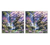 5D Diamond Painting Kit Set di 2 Pezzi, Cascata Pine Forest, DIY Diamand Art Kits, DIY Round Diamant Arte, Mosaico Ricamo a Painting, Applicabile Decorazione Pareti, Women Regalo, 90x90cm Z6YX-601