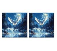 5D Diamond Painting Kit Set di 2 Pezzi, Gufo Cascata, DIY Diamand Art Kits, DIY Round Diamant Arte, Mosaico Ricamo a Painting, Applicabile Decorazione Pareti, Women Regalo, 100x100cm Z6YX-515
